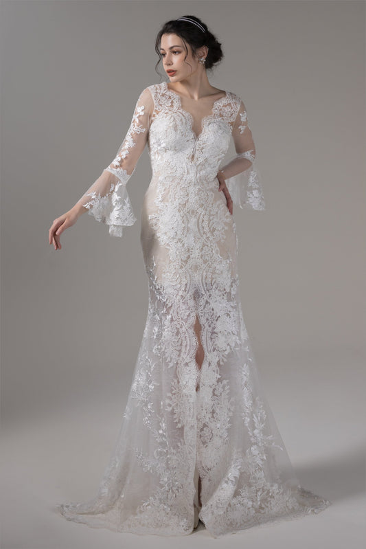 Trumpet-Mermaid Sweep-Brush Train Lace Wedding Dress CW2659