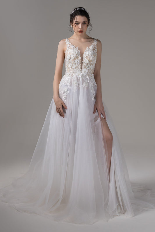 A-Line Court Train Lace Wedding Dress CW2661