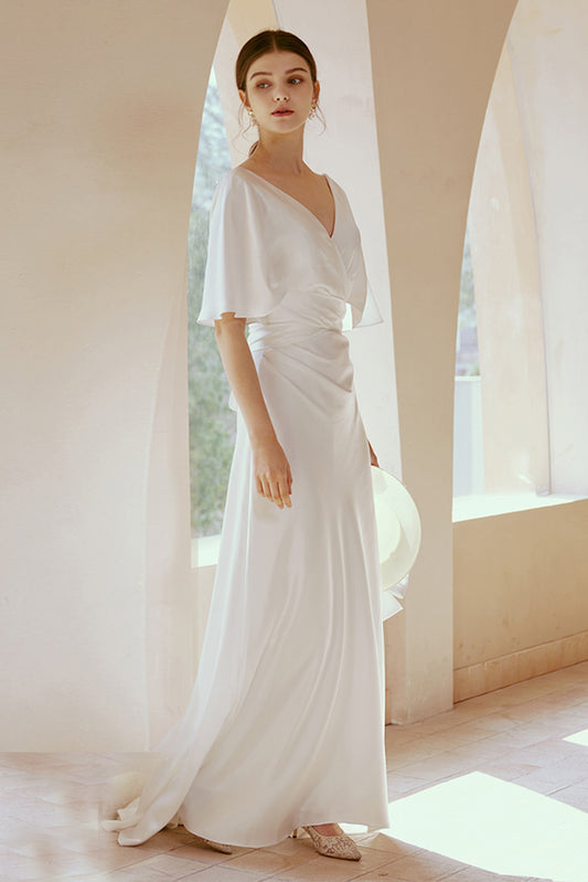 Sheath-Column Floor Length Satin Wedding Dress CW2668