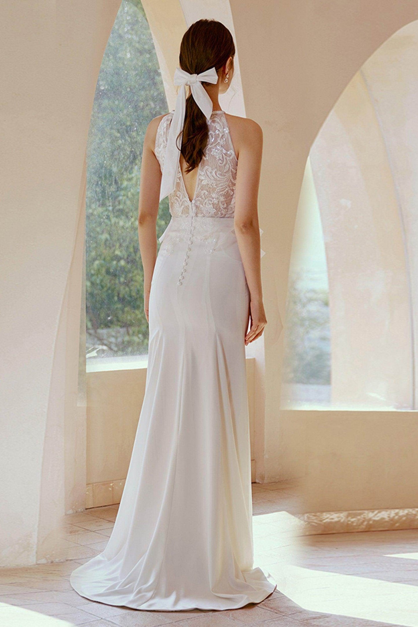 Trumpet-Mermaid Sweep-Brush Train Satin Wedding Dress CW2670 - COCOMELODY