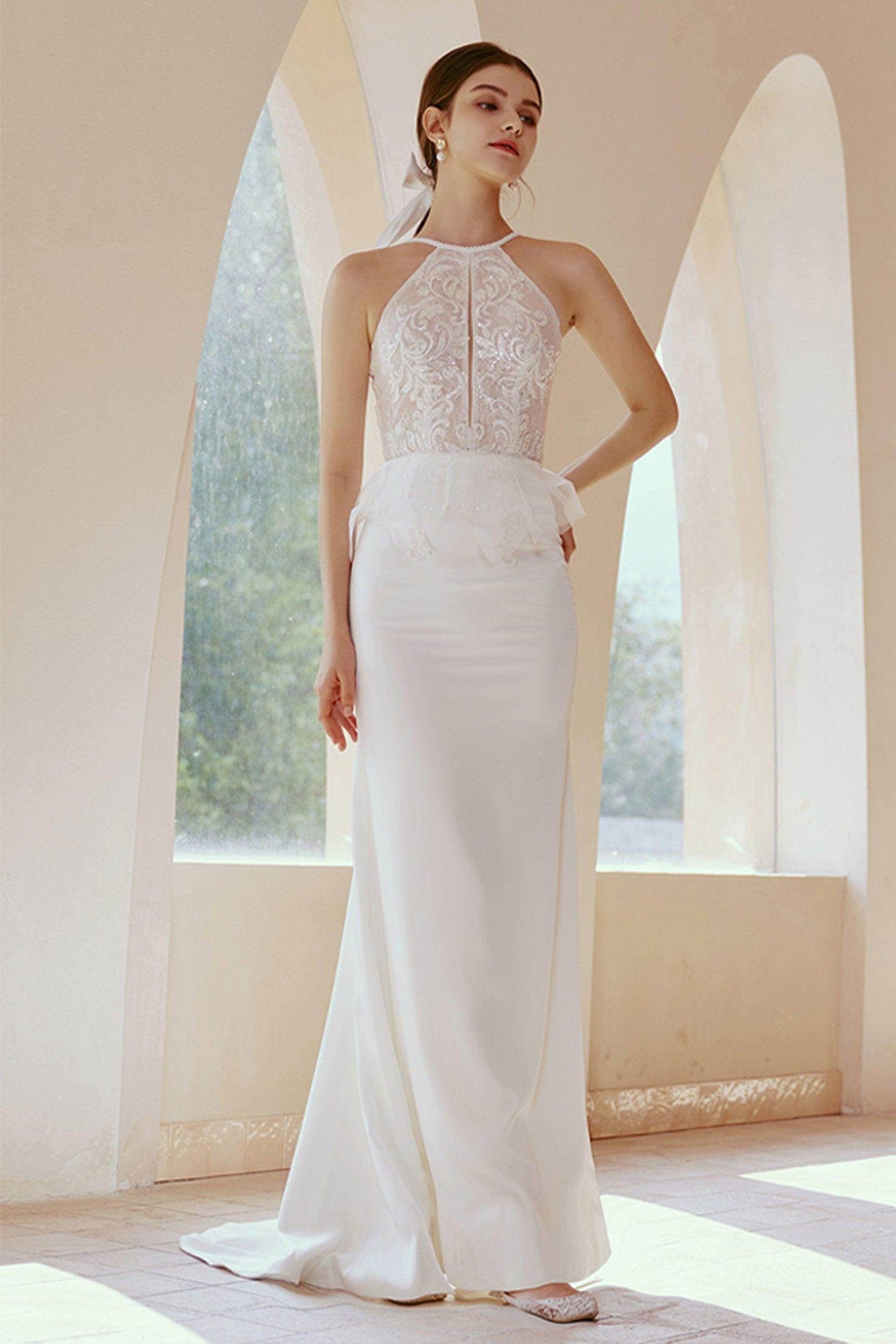 Trumpet-Mermaid Sweep-Brush Train Satin Wedding Dress CW2670 - COCOMELODY