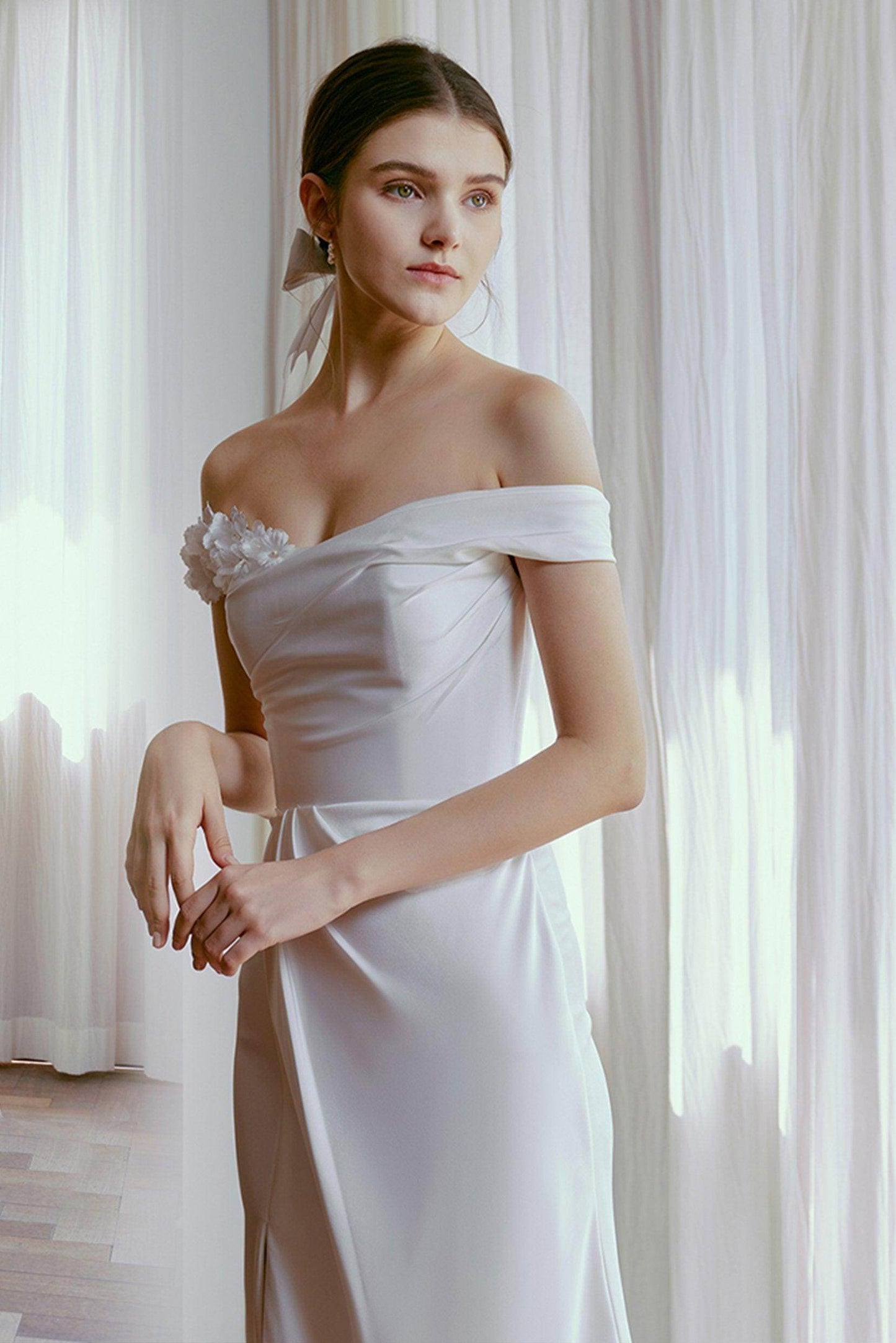 Sheath Sweep-Brush Train Elastic Cloth Wedding Dress CW2675 - COCOMELODY