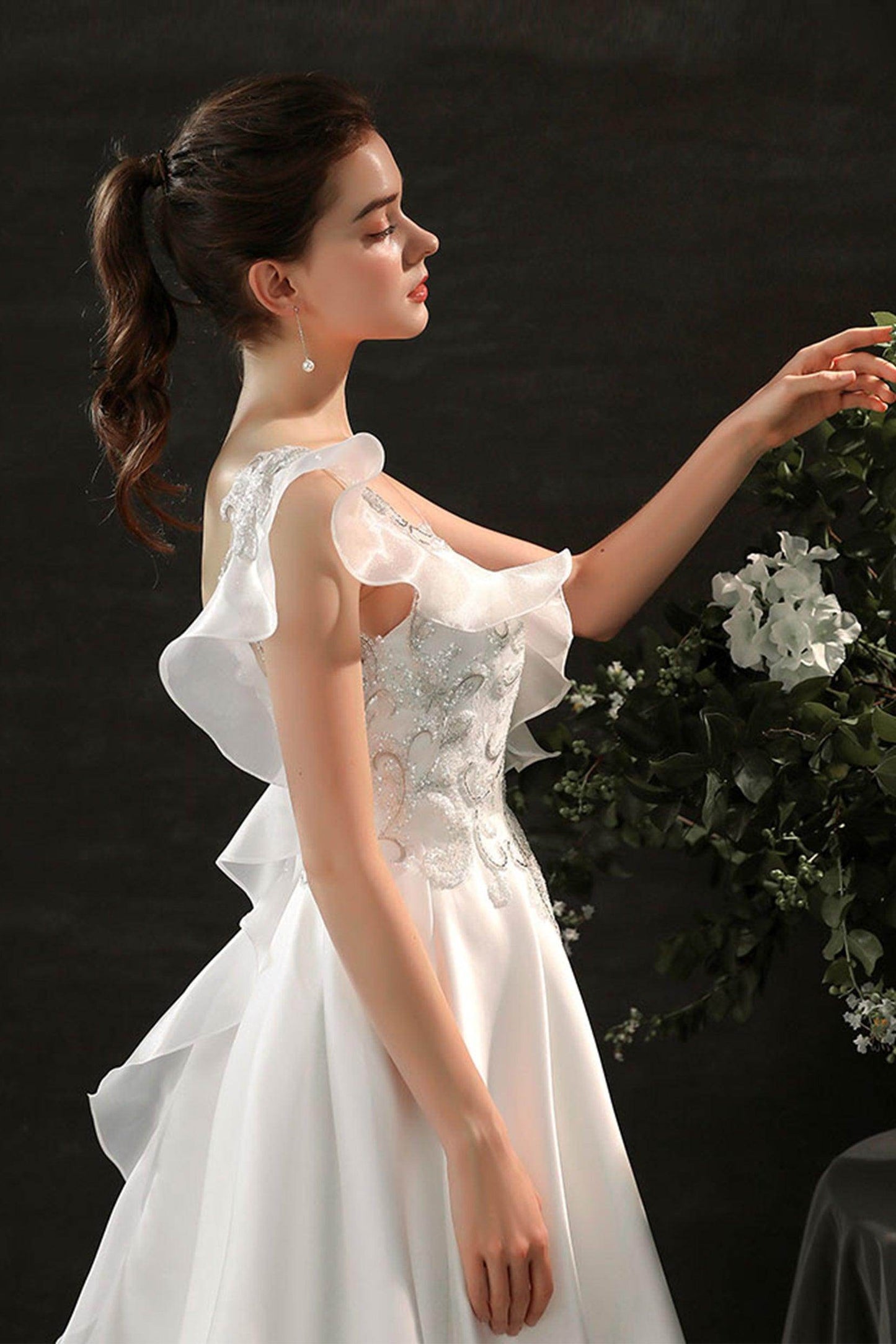 A-Line Court Train Satin Wedding Dress CW2683 - COCOMELODY