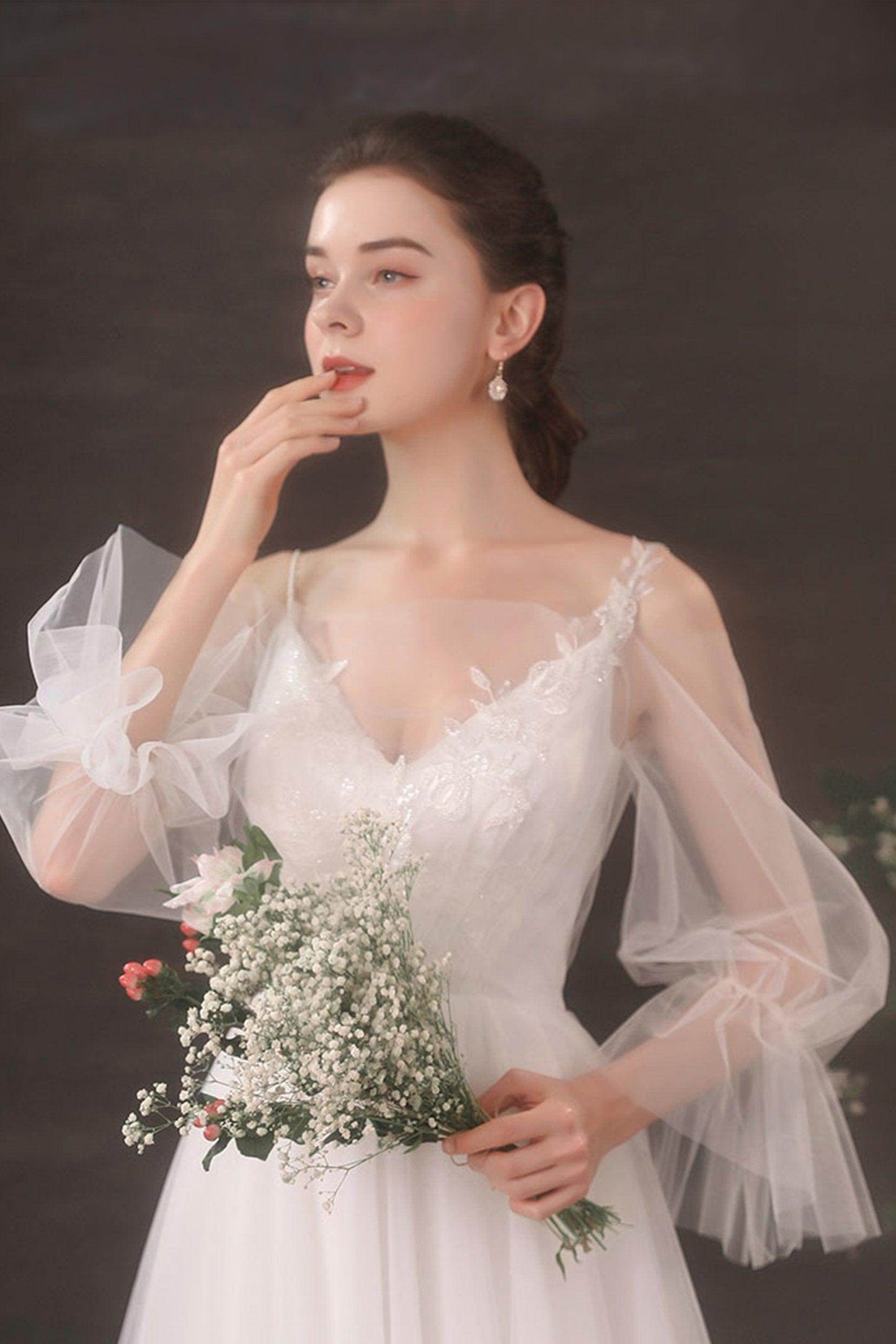 A-Line Floor Length Lace Tulle Wedding Dress CW2688 - COCOMELODY