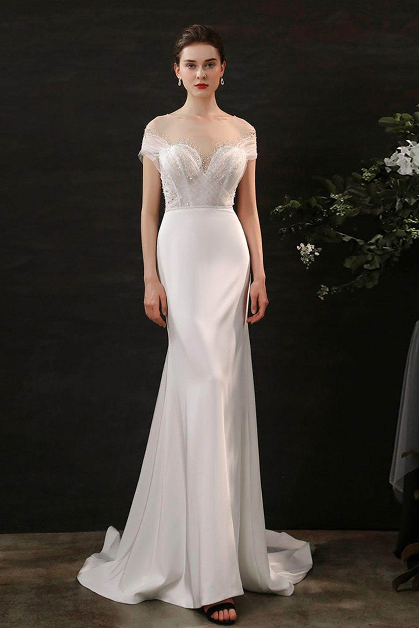 Mermaid Sweep-Brush Train Lace Tulle Wedding Dress CW2689 - COCOMELODY