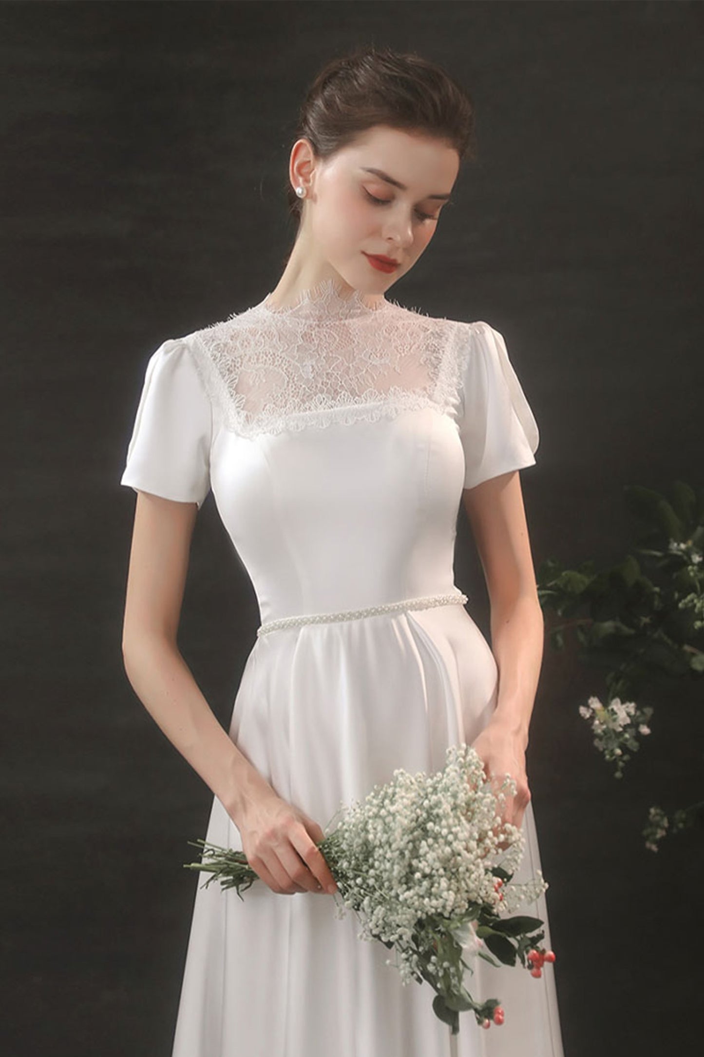 Sheath-Column Floor Length Satin Wedding Dress CW2692
