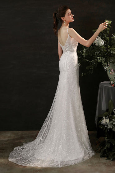 Sheath Sweep-Brush Train Lace Tulle Wedding Dress CW2699