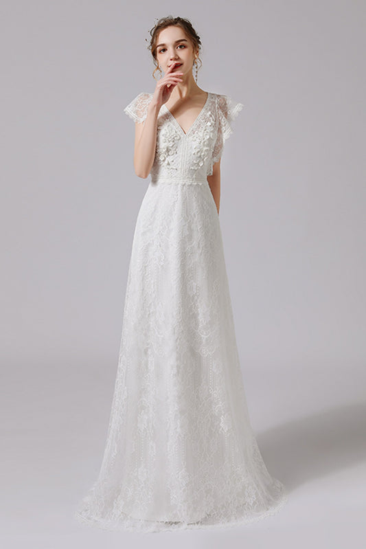 A-Line Floor Length Lace Tulle Wedding Dress CW2708