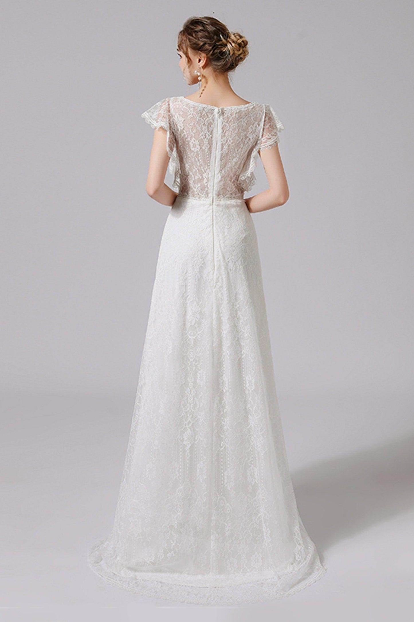 A-Line Floor Length Lace Tulle Wedding Dress CW2708 - COCOMELODY