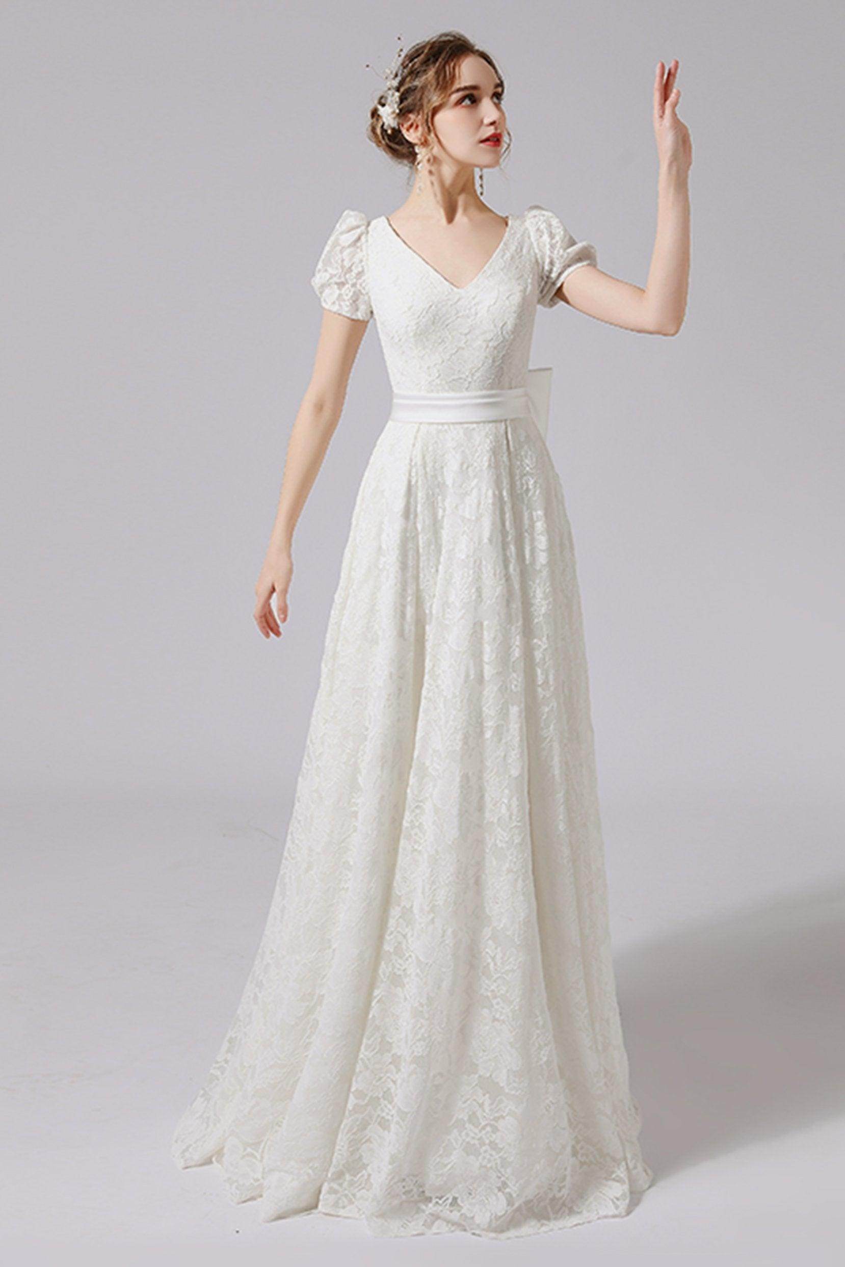 A-Line Floor Length Lace Tulle Wedding Dress CW2713 - COCOMELODY