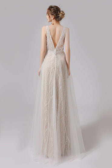 A-Line Floor Length Lace Tulle Wedding Dress CW2722 - COCOMELODY