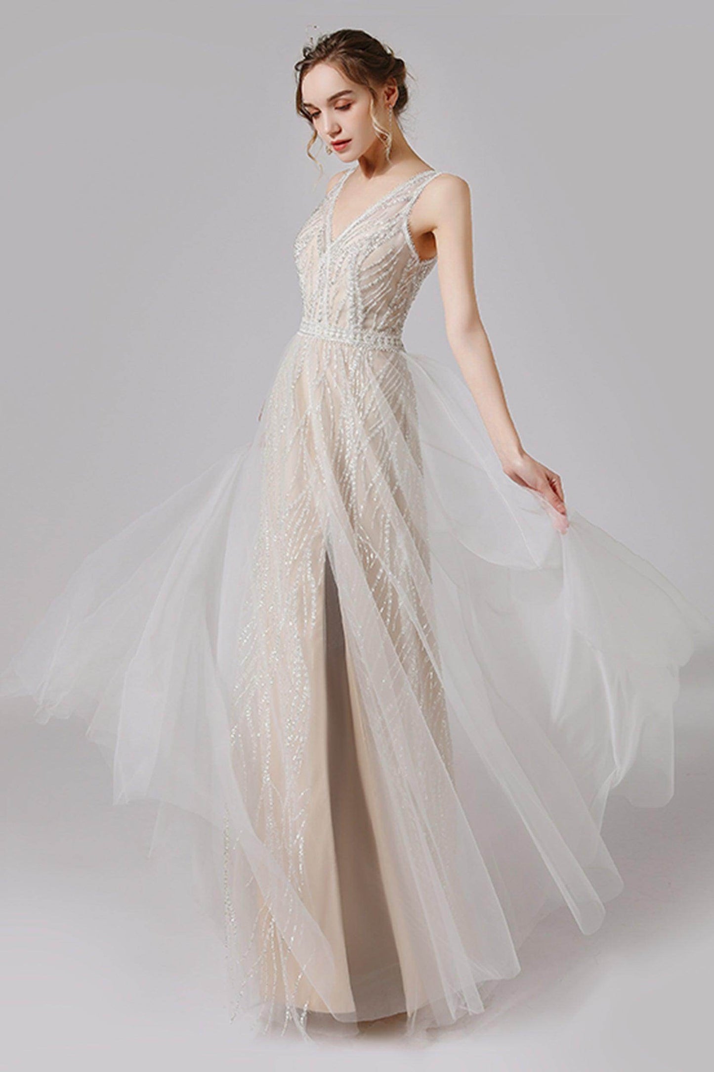 A-Line Floor Length Lace Tulle Wedding Dress CW2722 - COCOMELODY