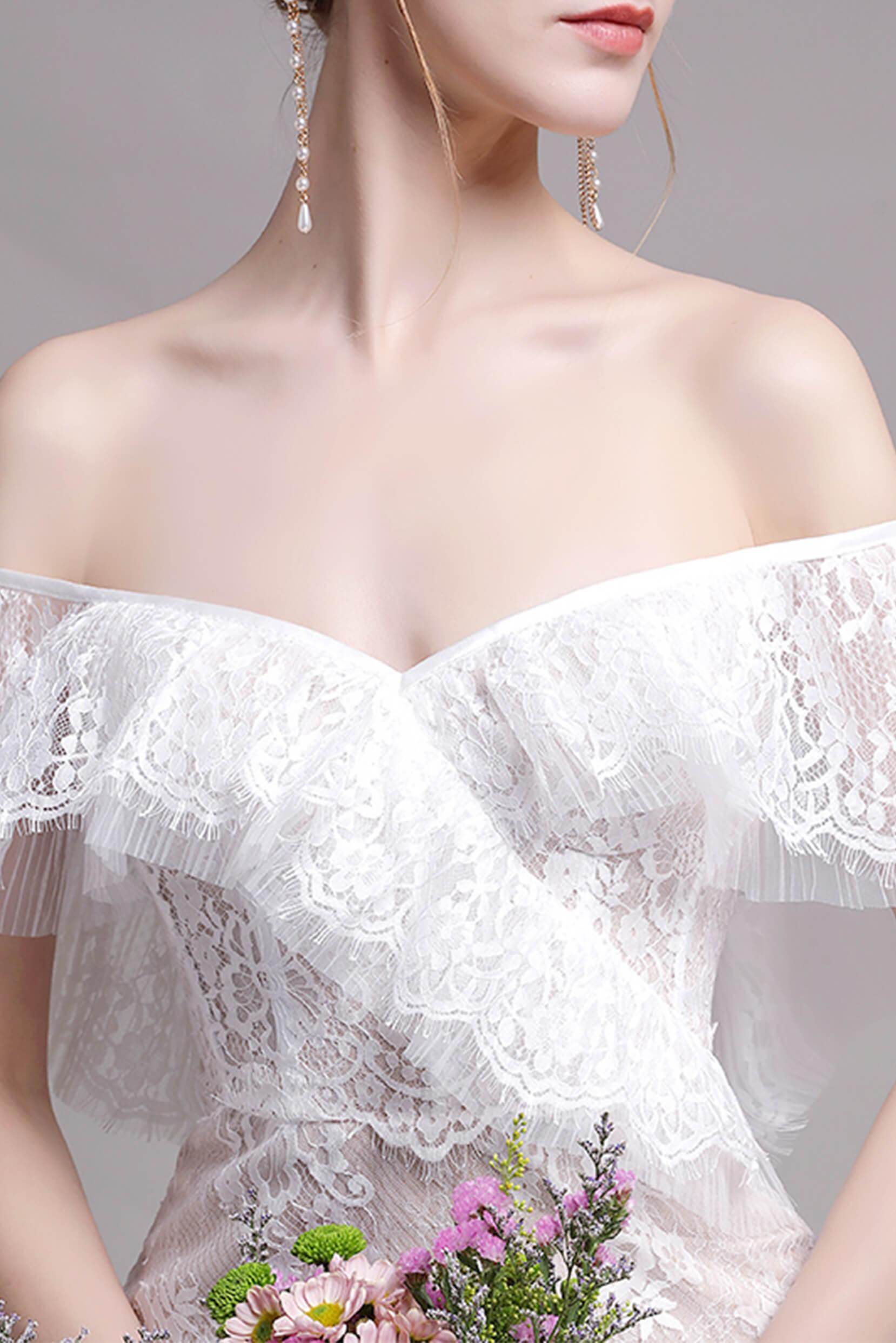 Trumpet-Mermaid Floor Length Lace Tulle Wedding Dress CW2729 - COCOMELODY