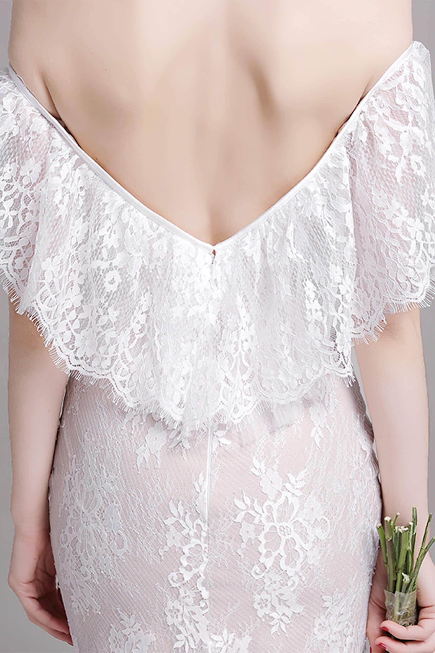 Trumpet-Mermaid Floor Length Lace Tulle Wedding Dress CW2729 - COCOMELODY