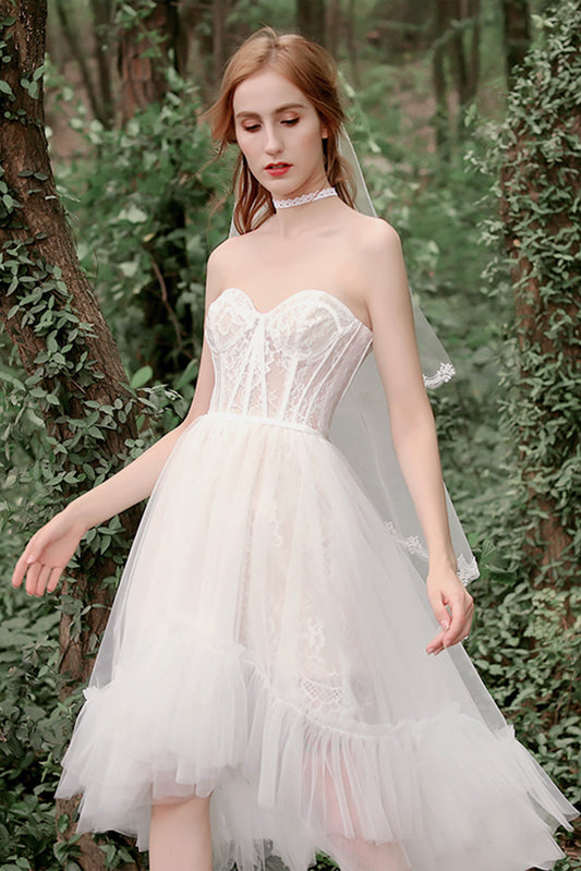 A-Line High-Low Lace Tulle Wedding Dress CW2732
