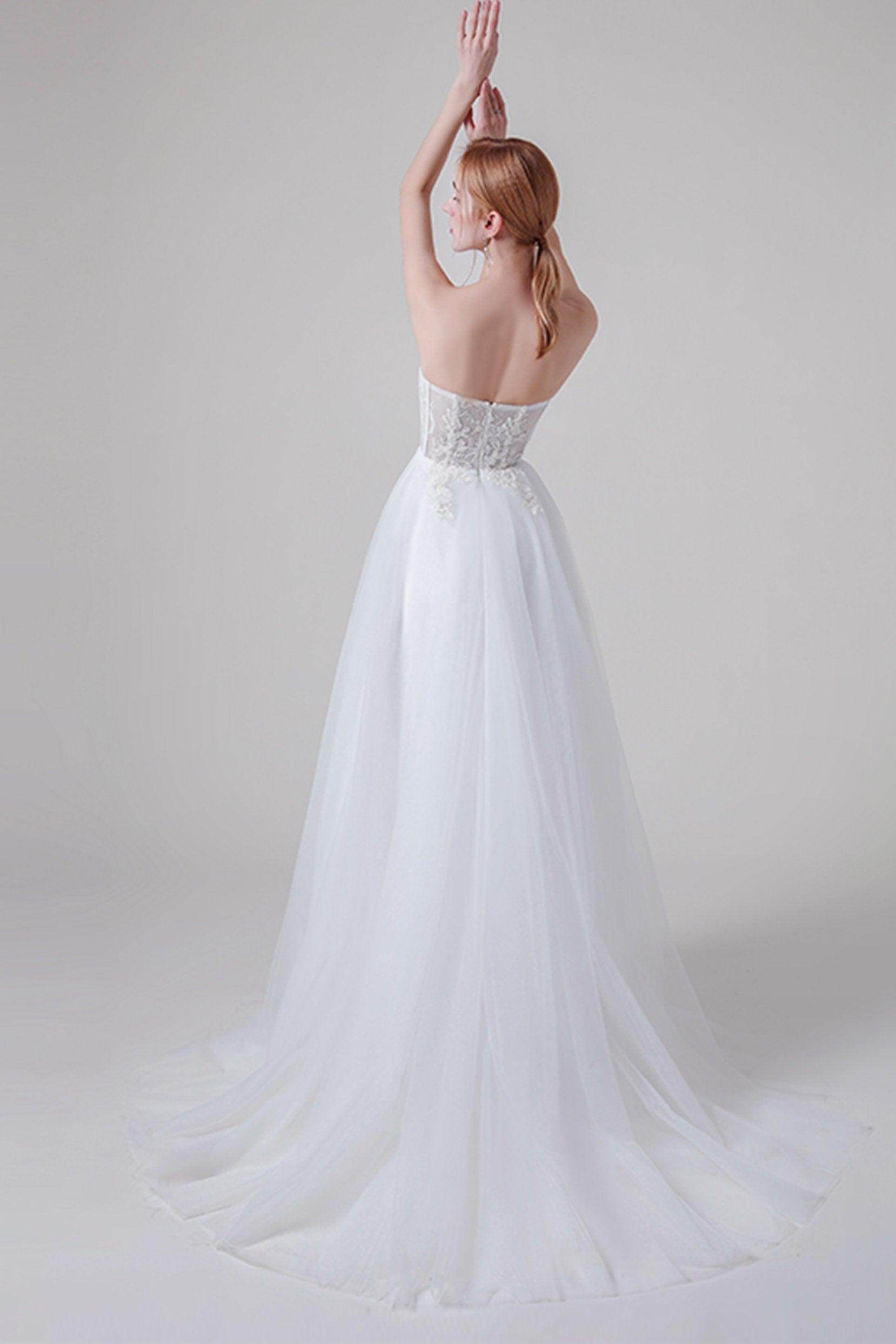 A-Line Floor Length Lace Tulle Wedding Dress CW2744 - COCOMELODY