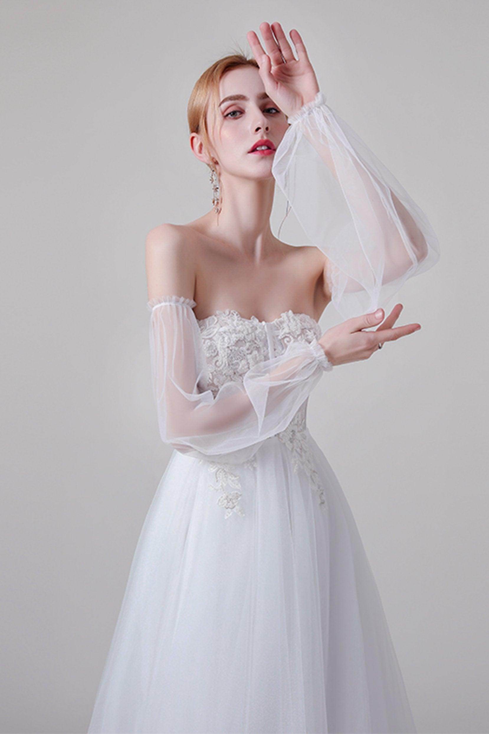 A-Line Floor Length Lace Tulle Wedding Dress CW2744 - COCOMELODY