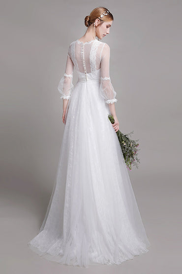 A-Line Floor Length Lace Tulle Wedding Dress CW2751