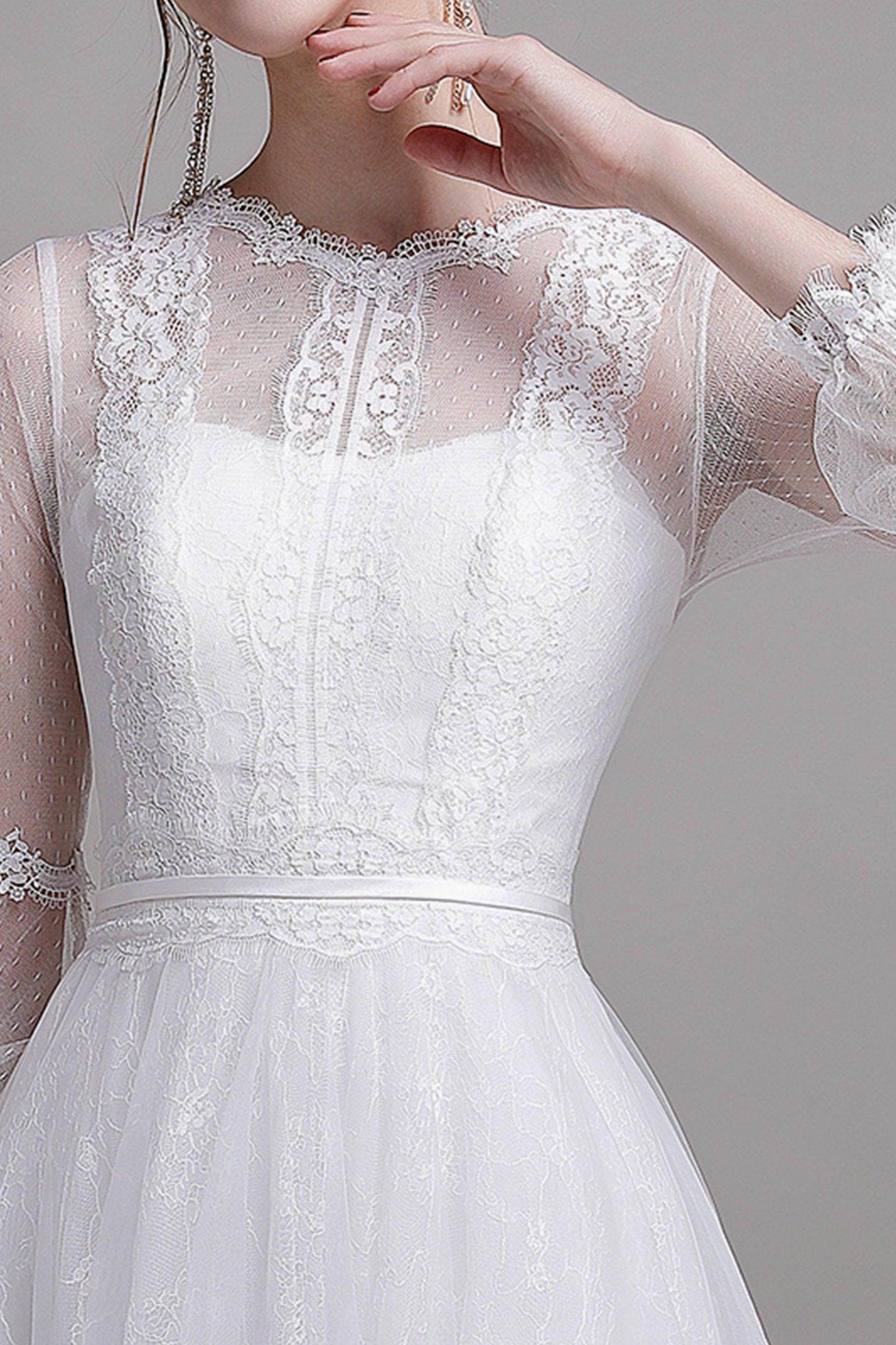A-Line Floor Length Lace Tulle Wedding Dress CW2751 - COCOMELODY