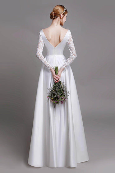 A-Line Floor Length Satin Wedding Dress CW2763 - COCOMELODY