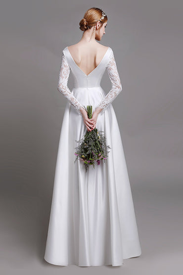 A-Line Floor Length Satin Wedding Dress CW2763