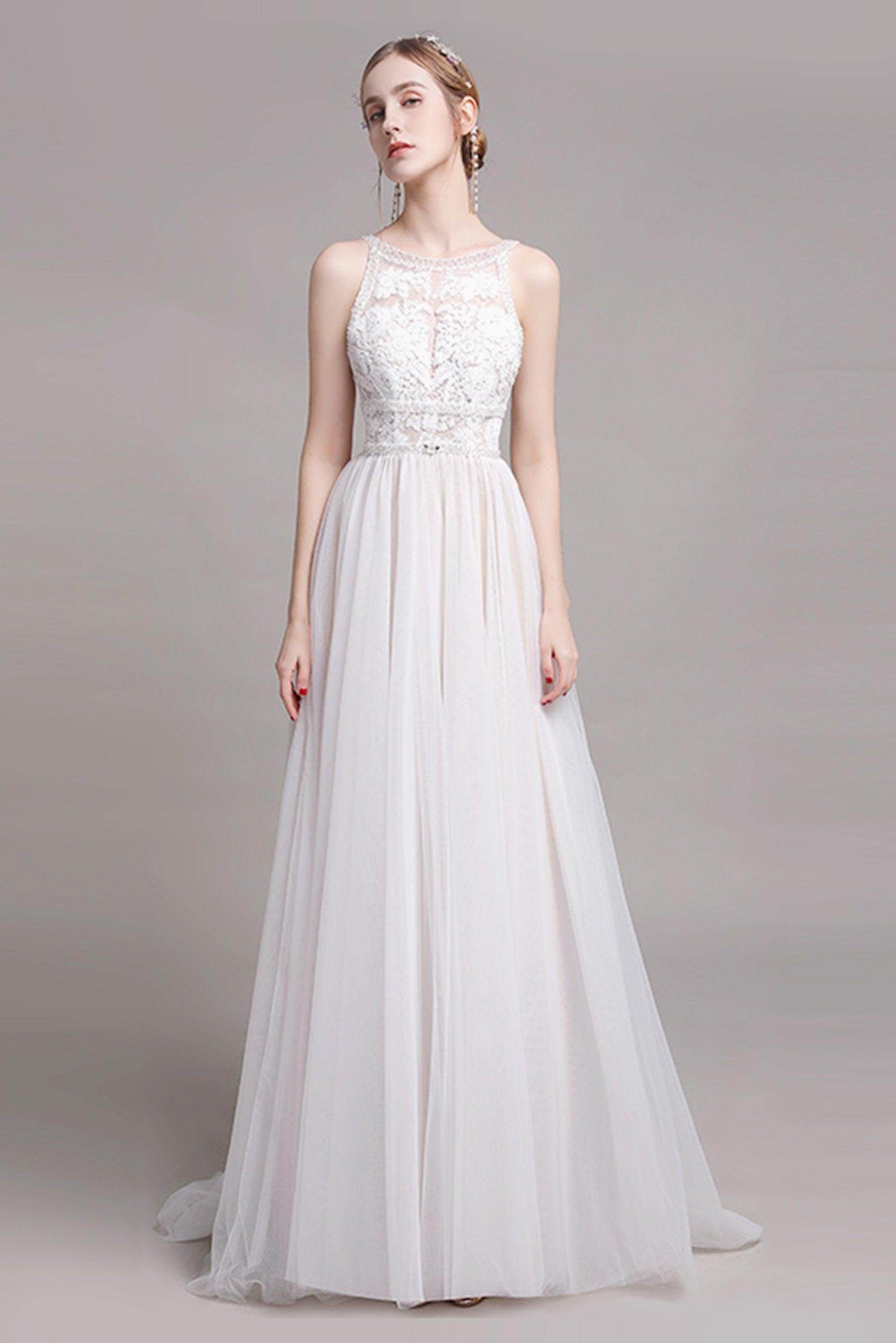 A-Line Natural Sweep-Brush Train Lace Wedding Dress COCOMELODY CW2765, 25 Days / As Picture / US2-UK4-EUR32 A-Line Natural Sweep-Brush Train Lace Wedding Dress COCOMELODY CW2765, 25 Days / As Picture / US2-UK4-EUR32