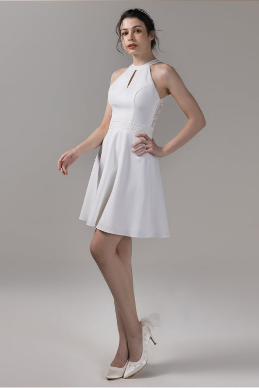 A-Line Knee Length Satin Lace Wedding Dress CW2769