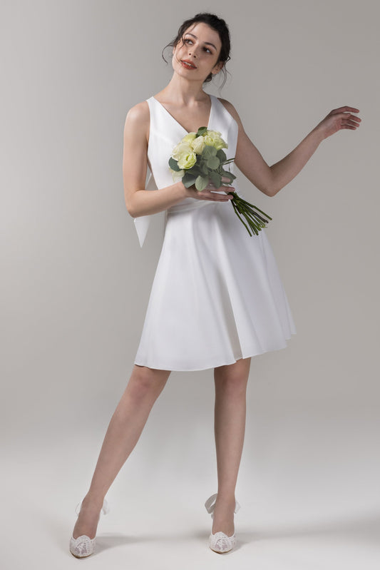 A-Line Knee Length Satin Wedding Dress CW2771