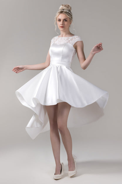 A-Line High-Low Satin Lace Wedding Dress CW2772