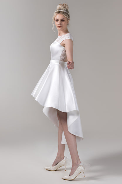 A-Line High-Low Satin Lace Wedding Dress CW2772