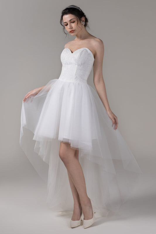 A-Line High-Low Lace Tulle Wedding Dress CW2777