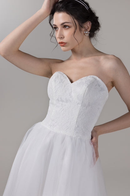 A-Line High-Low Lace Tulle Wedding Dress CW2777