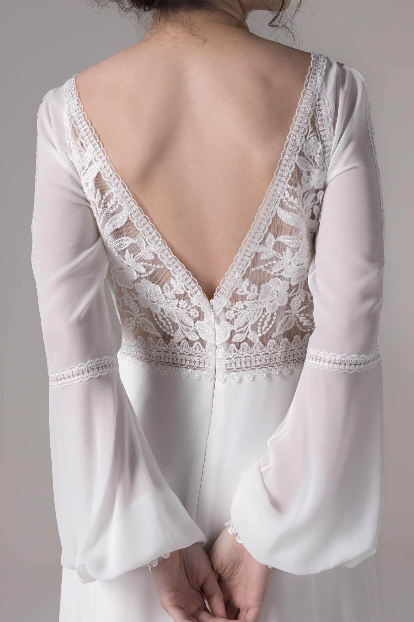 A-Line Floor Length Lace Chiffon Wedding Dress CW2778 - COCOMELODY