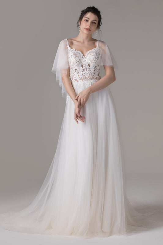 A-Line Court Train Lace Tulle Wedding Dress CW2780