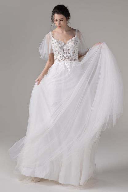 A-Line Court Train Lace Tulle Wedding Dress CW2780