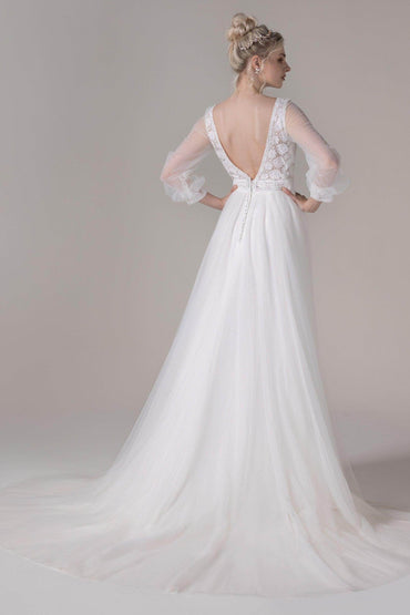 A-Line Court Train Lace Tulle Wedding Dress CW2781 - COCOMELODY