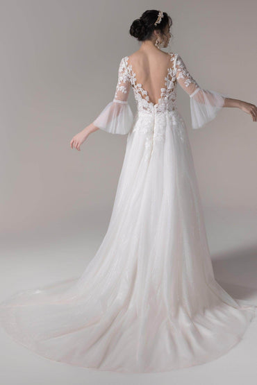 A-Line Court Train Lace Sequined Tulle Wedding Dress CW2784 - COCOMELODY