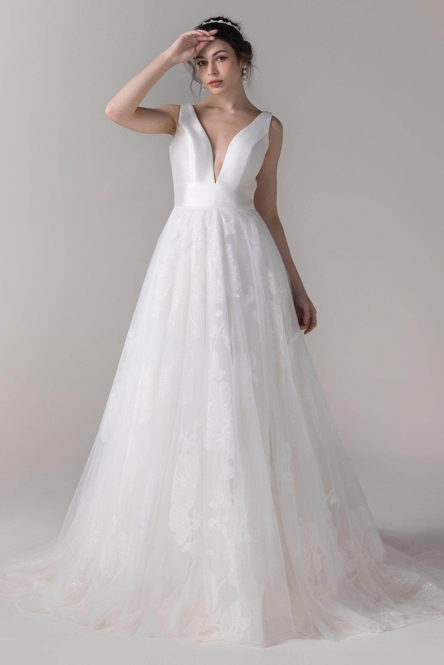 A-Line Court Train Mikado Wedding Dress CW2789 - COCOMELODY