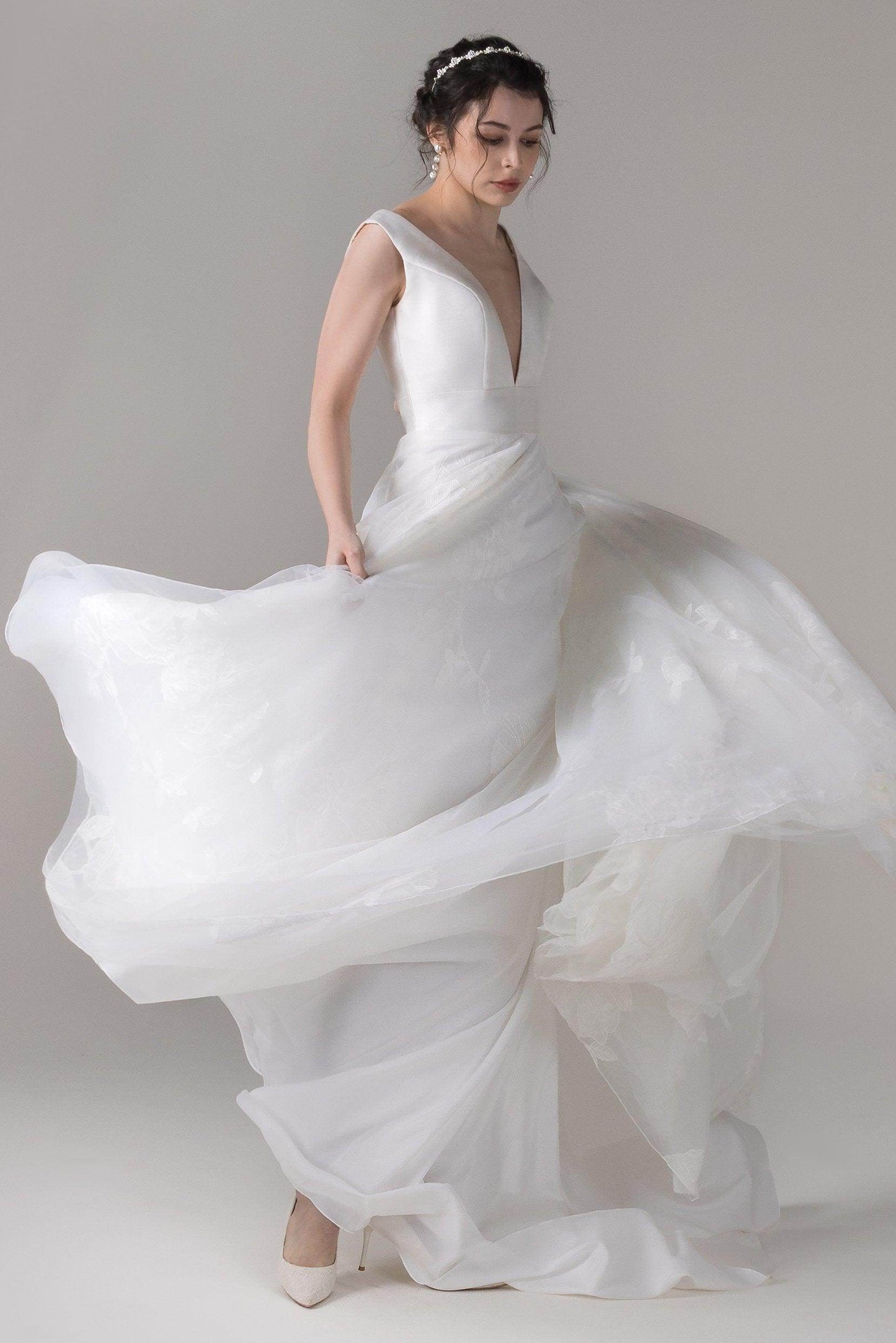 A-Line Court Train Mikado Wedding Dress CW2789 - COCOMELODY