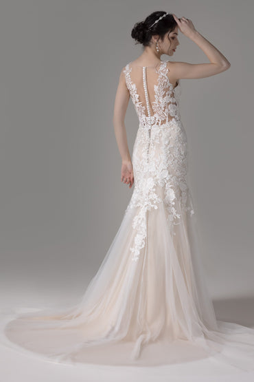 Trumpet-Mermaid Court Train Lace Tulle Wedding Dress CW2795