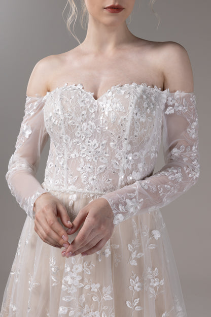 A-Line Chapel Train Lace Wedding Dress CW2804