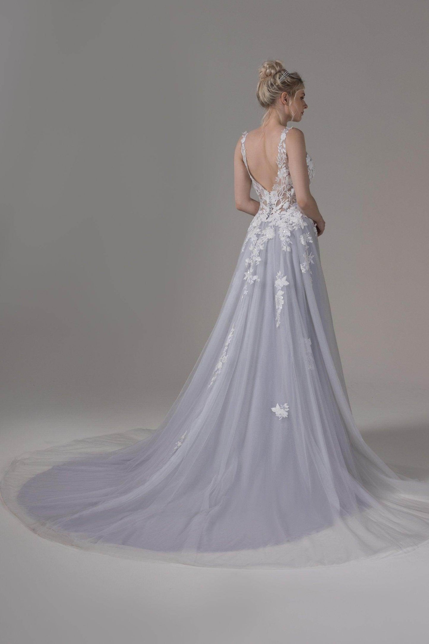 A-Line Chapel Train Lace Tulle Wedding Dress CW2806 - COCOMELODY