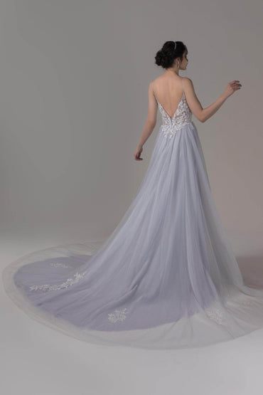 A-Line Chapel Train Lace Tulle Wedding Dress CW2807 - COCOMELODY