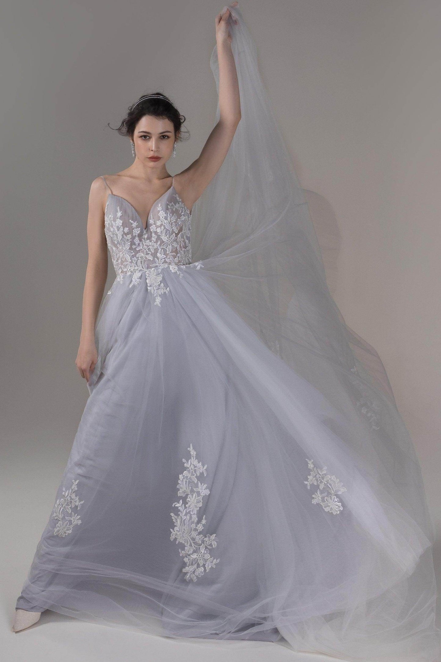 A-Line Chapel Train Lace Tulle Wedding Dress CW2807 - COCOMELODY