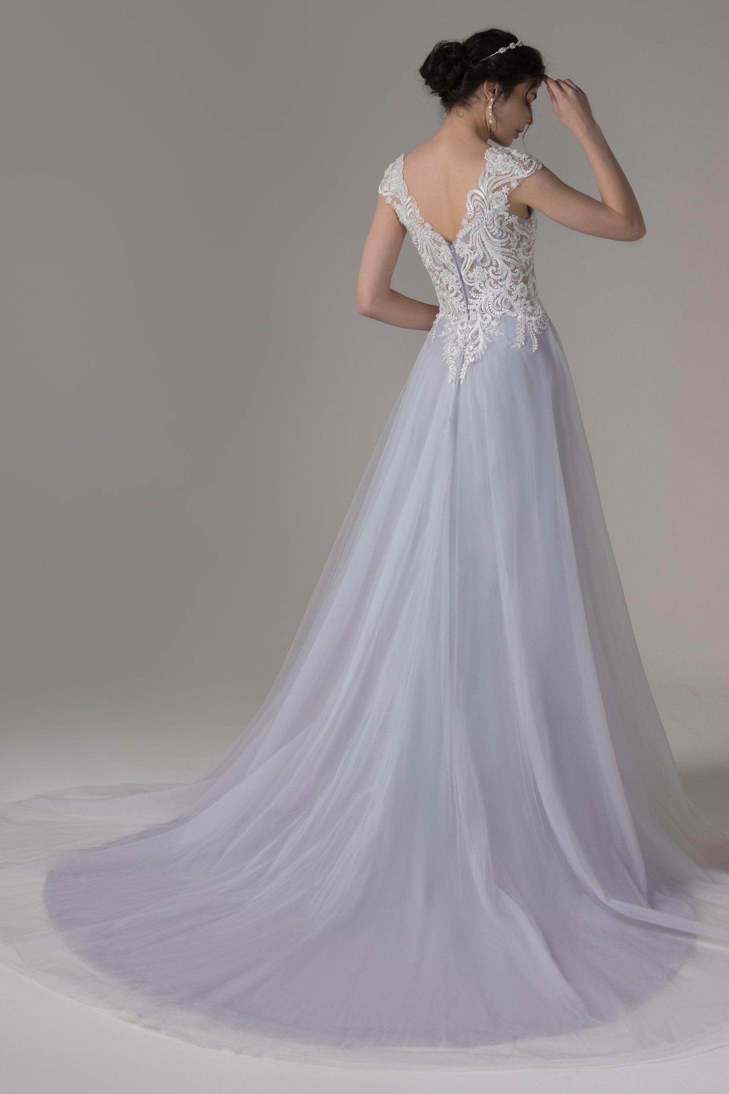 A-Line Chapel Train Lace Tulle Wedding Dress CW2808 - COCOMELODY