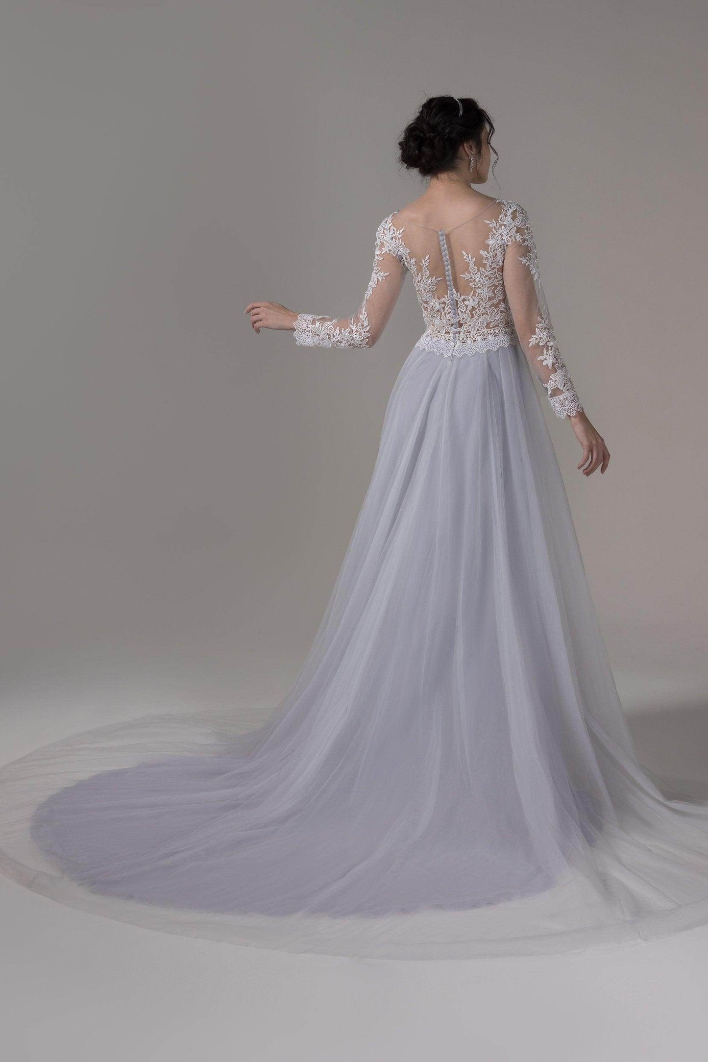 A-Line Chapel Train Lace Tulle Wedding Dress CW2809 - COCOMELODY