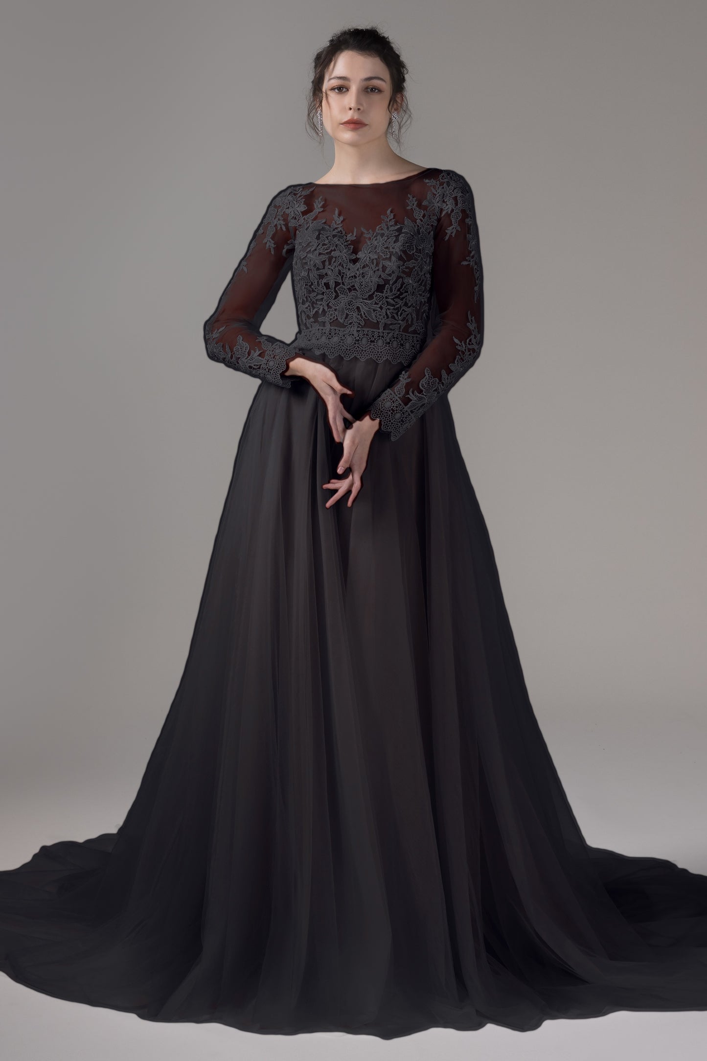 A-Line Chapel Train Lace Tulle Wedding Dress CW2809