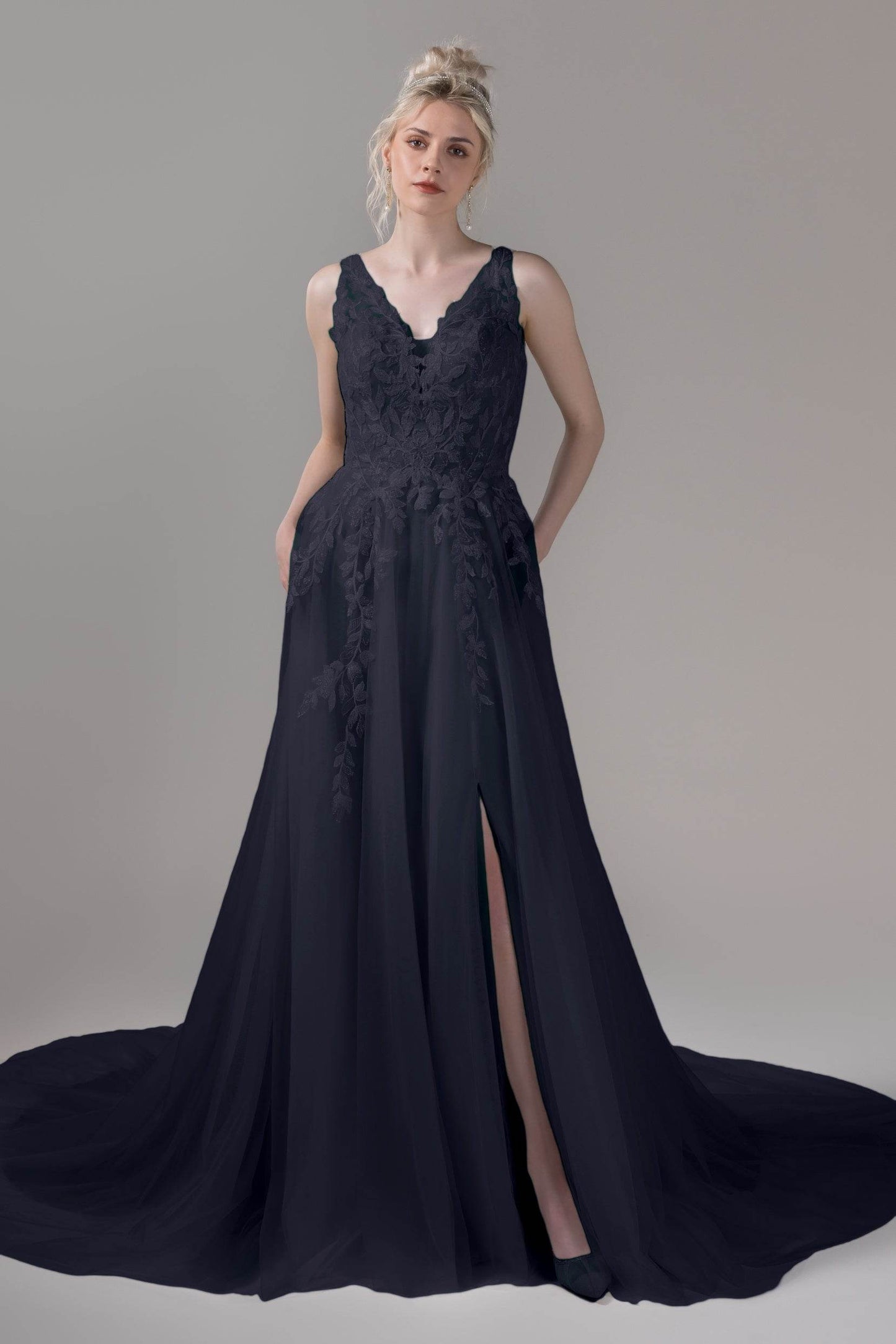 A-Line Chapel Train Lace Tulle Wedding Dress CW2810 - COCOMELODY