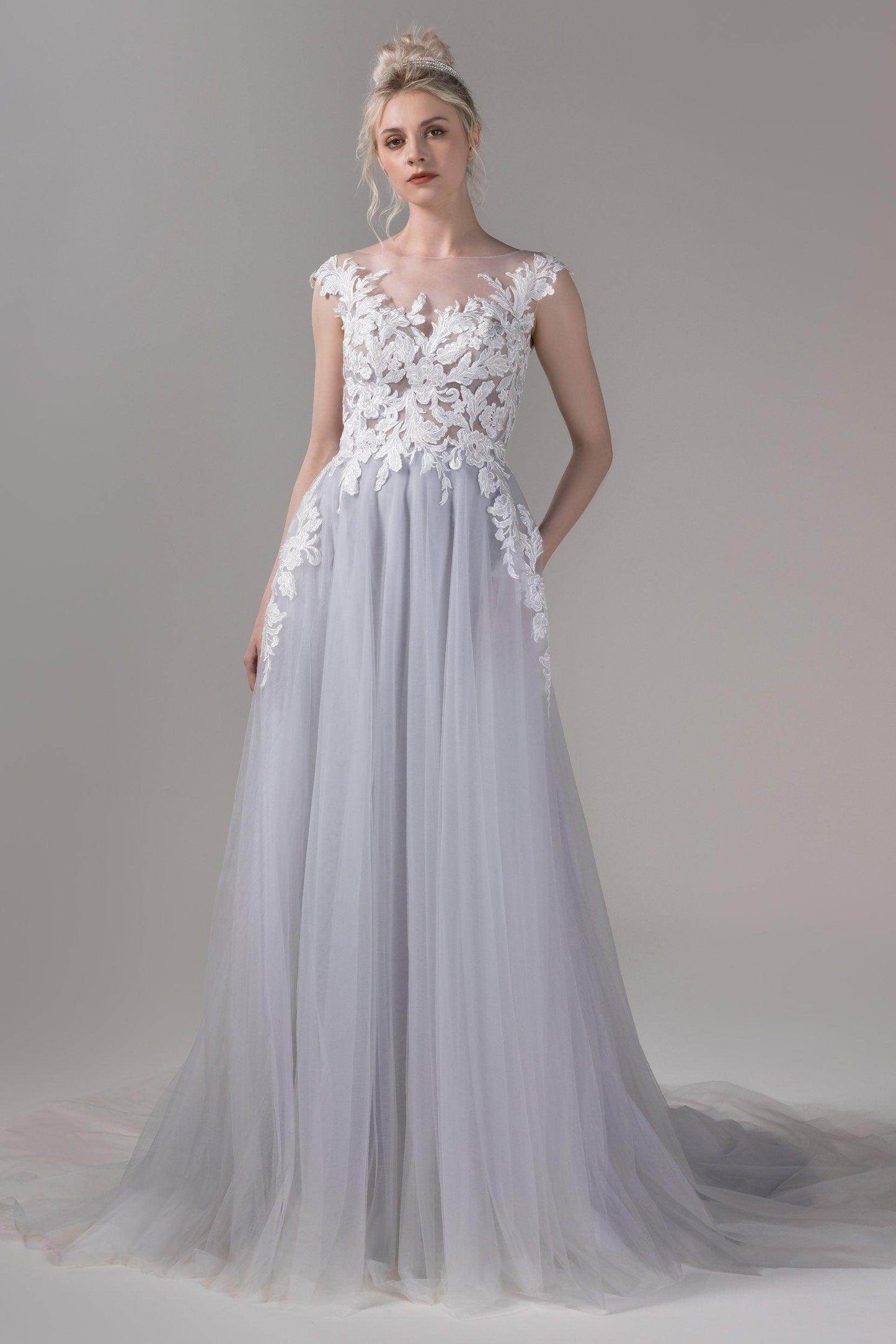 A-Line Court Train Lace Tulle Wedding Dress CW2811 - COCOMELODY