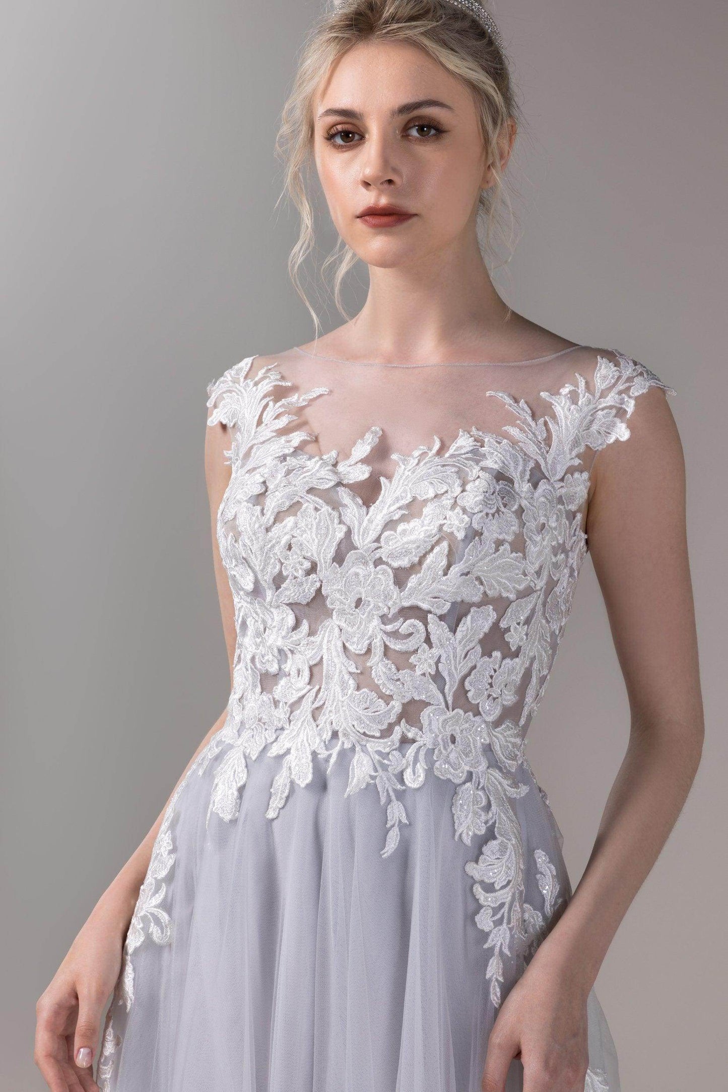 A-Line Court Train Lace Tulle Wedding Dress CW2811 - COCOMELODY